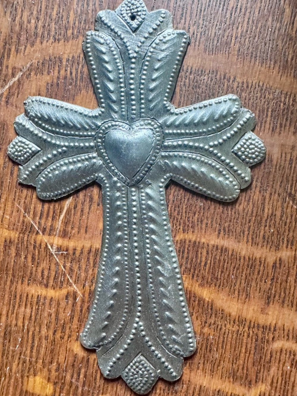 Decorative Embossed Metal Cross Wall Accent - Silver Tone Set of Two